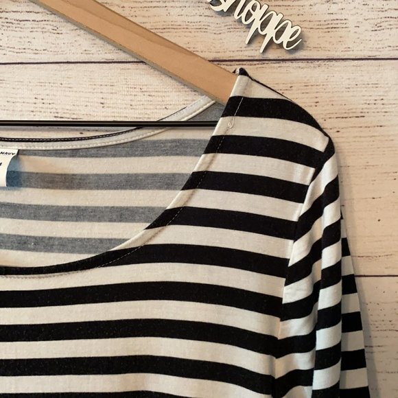 Old Navy Black White Stripe Jersey Knit Stretch Cotton Midi Dress with Pockets - Picture 6 of 12